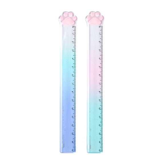 2Pcs Paw Ruler Transparent Plastic Straight Ruler Measuring Range 0-15cm for Scrapbooking Drafting Drawing