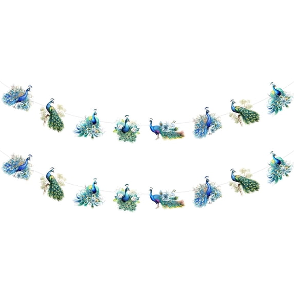 2Pcs Peacock Banner, Zoo Birthday Party Decoration Peacock Banner Garland for Boy Girl Animal Theme Birthday Baby Shower Party