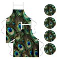 2Pcs Peacock Feathers Versatile Aprons Set Kitchen, Baking,Cooking