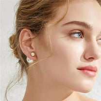 2Pcs Pearl Earrings, Jewelry for Women, Elegant Double White Big Pearl Stud with 8mm and 14mm, Comfortable to Wear Anti-allergy Earrings for Dating, Party and Daily Use