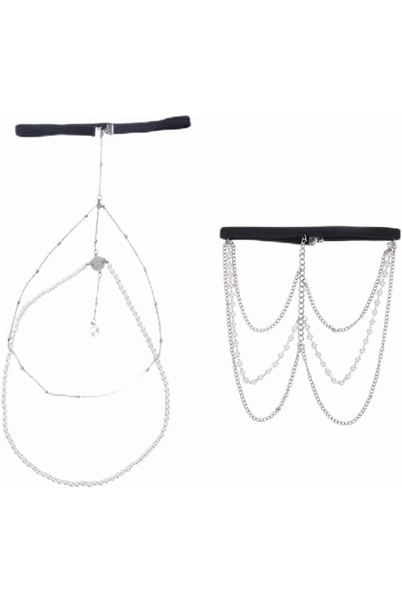 2Pcs Pearl Thigh chains Platinum Pearl Leg Chains Vintage Thigh Chain Sexy Iron Thighs Body Chain Pearls Bead Leg Jewelry Accessories for Women Clothing Decoration colorful