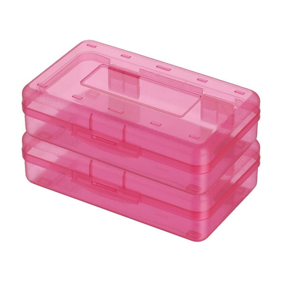 2Pcs Pencil Box, Pencil Cases, Large Capacity, Large Capacity Pencil Boxes Clear Boxes with Snap-tight Lid Stackable, Colored Crayon Plastic Pencil Case Clear, Sturdy Quality Plastic, Office Supplies