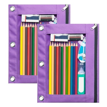2Pcs Pencil Pouch for 3 Ring Binder, Binder Pencil Case with Smooth Zipper, Clear Window Pencil Case for Binder, Big Capacity 3 Ring Binder Pencil Bag with 3 Reinforced Grommets, 9.6x7.6Inch