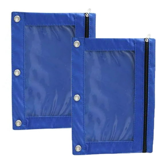 2Pcs Pencil Pouch for 3 Ring Binder, Binder Pencil Case with Smooth Zipper, Clear Window Pencil Case for Binder, Big Capacity 3 Ring Binder Pencil Bag with 3 Reinforced Grommets