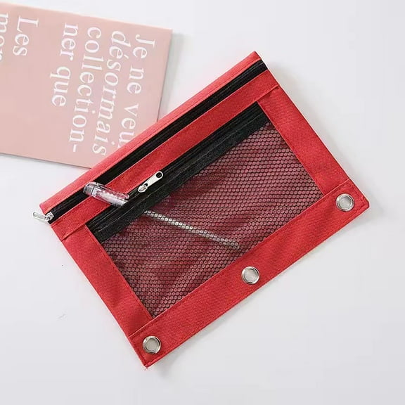 2Pcs Pencil Pouch for 3 Ring Binder, Binder Pencil Case with Smooth Zipper, Clear Window Pencil Case for Binder, Big Capacity 3 Ring Binder Pencil Bag with 5 Reinforced Grommets