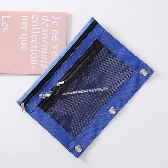 2Pcs Pencil Pouch for 3 Ring Binder, Binder Pencil Case with Smooth Zipper, Clear Window Pencil Case for Binder, Big Capacity 3 Ring Binder Pencil Bag with 6 Reinforced Grommets