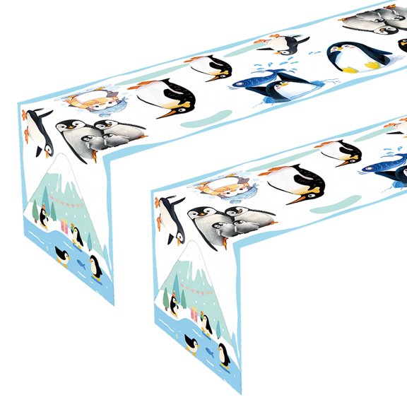 2Pcs Penguin Theme Table Runner Christmas Winter Birthday Party Decor 12x72 Inches