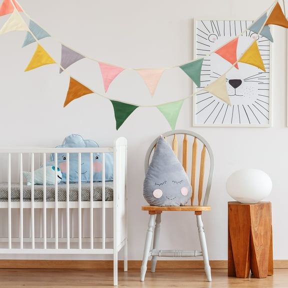 2Pcs Pennant Banner 2.6M Multicolor Bunting Cotton Triangle Flag Hanging Bunting Washable Nursery Flag Banner Colorful Pennant Banner for Party Classroom Garden Corridor Decor