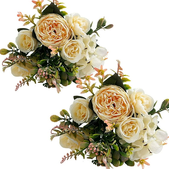 2Pcs Peonies Artificial Flowers,Small Silk Flowers Fake Peonies Bouquet Rose Flower Arrangement Table Centerpiece for Wedding Party Home Decoration (Champagne)