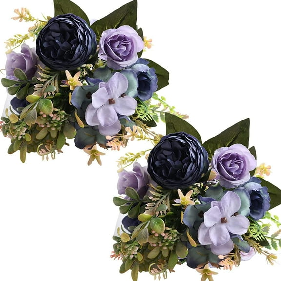 2Pcs Peonies Artificial Flowers,Small Silk Flowers Fake Peonies Bouquet Rose Flower Arrangement Table Centerpiece for Wedding Party Home Decoration (Dark Blue Purple)