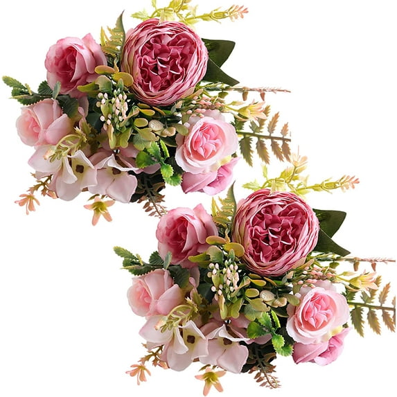 2Pcs Peonies Artificial Flowers,Small Silk Flowers Fake Peonies Bouquet Rose Flower Arrangement Table Centerpiece for Wedding Party Home Decoration (Pink)