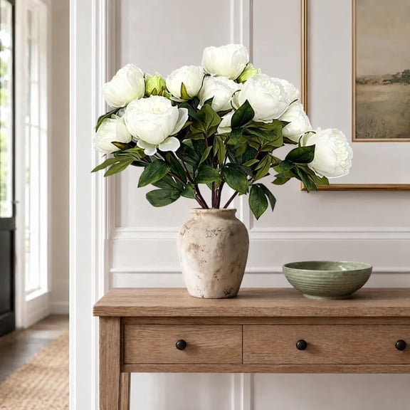 2Pcs Peony Artificial Flowers, Artificial Peonies, Silk Peonies Flowers, Fake Peonies Artificial Flowers Peonies Bouquet for Centerpiece Table Wedding Party Home Decor Creamy