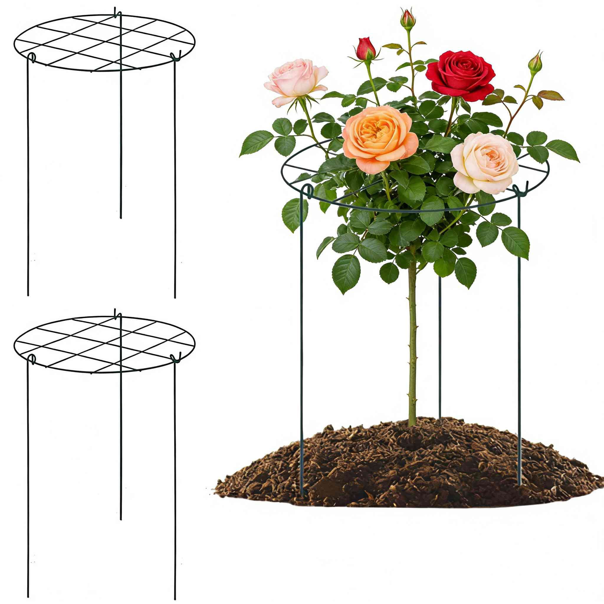 2Pcs Peony Supports, Peony Cages and Supports, 12x16'' Iron Round Plant Cages & with 3 Legs for Rose, Tomato, Orchids Vines, Plant(Grid)