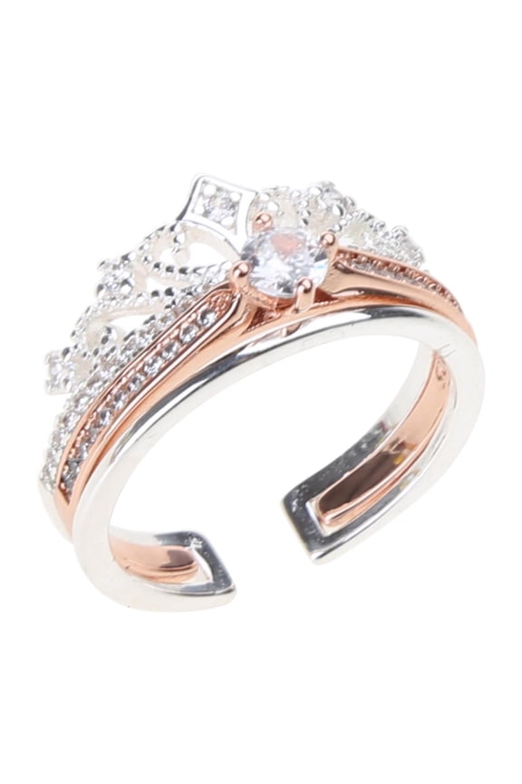 2Pcs Personalized Princess-Crown Ring Dainty Adjustable Finger Ring 2-In-1 Ring