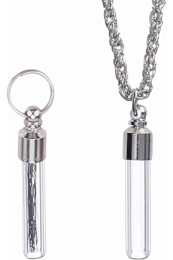 2Pcs Pet Urn Necklace for Ashes Clear Glass Vial Pendant Necklace Memorial Wishing Bottles Cylinder Cremation Necklaces for Dog Cat Fur Ashes Keepsake Jewelry Decor DIY Gifts