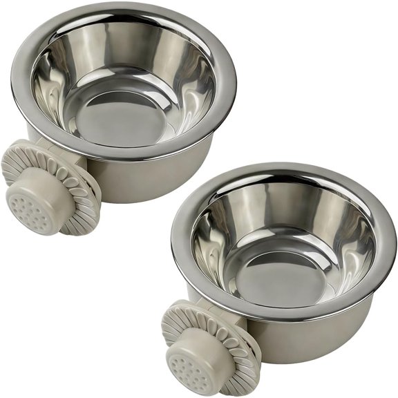 2Pcs Pets Lightweight Stainless Steel Bowl,Removable Pet Hanging Food Water Feeder Bowl for Puppy Dog Cat Rabbit Ferret Bird Gunea Pigs (Small)