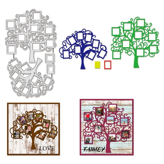 2Pcs Photo Tree Cutting Dies Family Tree Frame Stencils Decorative Embossing Stencils for Scrapbooking Photo Album Greeting Card 7.4x4.2