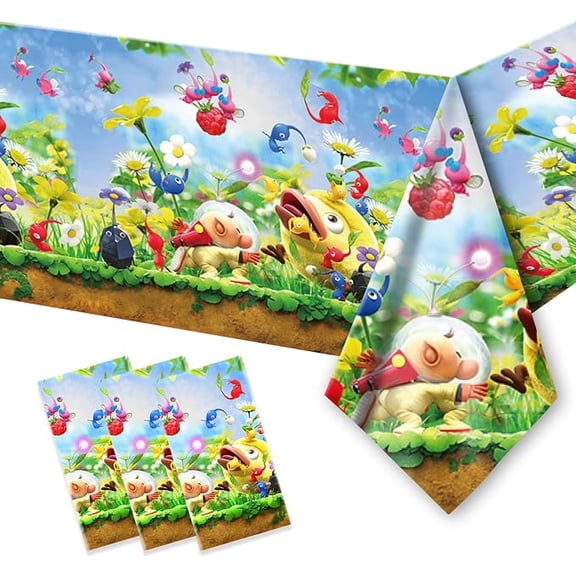 2Pcs Pikmin Tablecloth Disposable Tablecover Birthday Party Supplies and Decorations for Kid Boy Baby Shower Rectangle Tables 70"X42",2 Pack