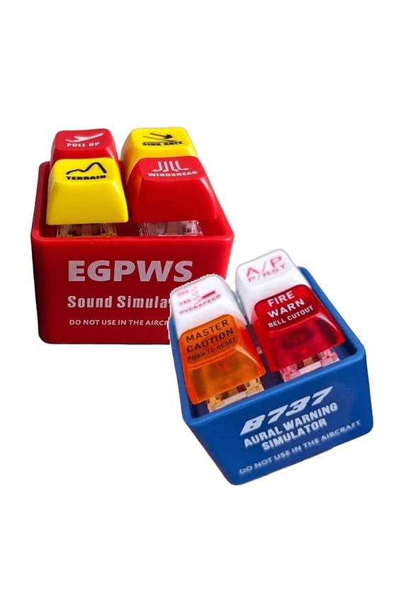 2Pcs Pilot And Crew Alert Keychain Egpws Warning Sound Simulator Toy With Glowing Led Button Funny Emergency Alert Device Keychain For Aviation Lovers((2 Red&Blue))