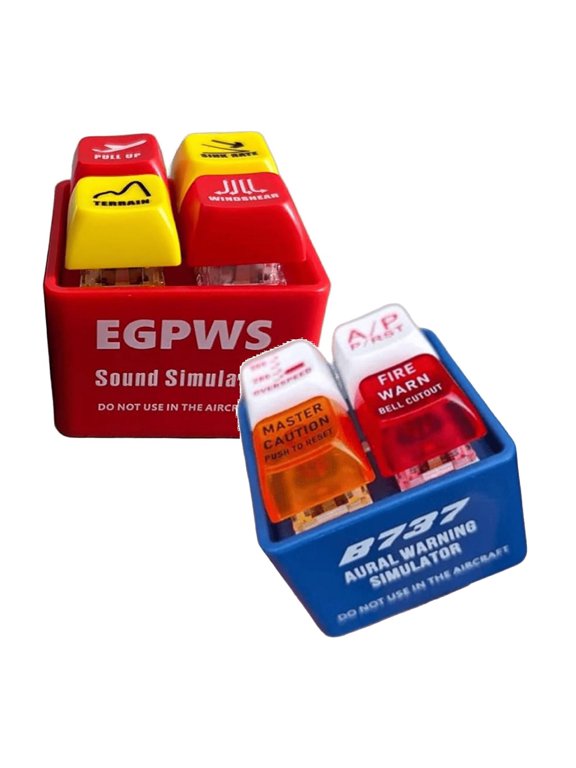 2Pcs Pilot And Crew Alert Keychain Egpws Warning Sound Simulator Toy With Glowing Led Button Funny Emergency Alert Device Keychain For Aviation Lovers((2 Red&Blue))