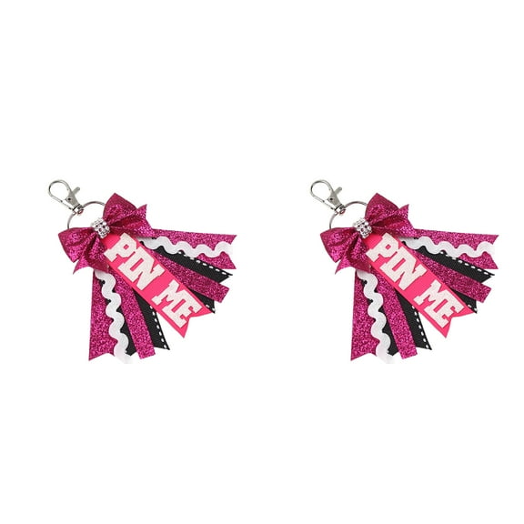 2Pcs PinMe Cheer Keychains Sport Glitters Beautiful Team Keyfob with Bows Bag Decoration