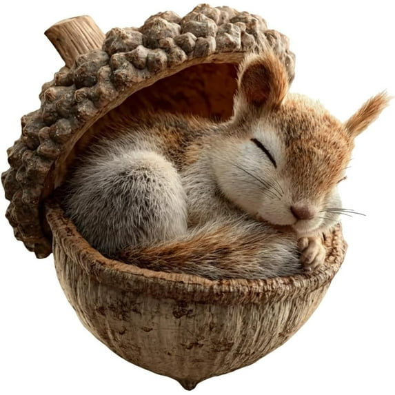 2Pcs  Pine Cone Animal Ornament, Woodland Acorn Forest Creature Figurine for Christmas Tree Decoration, Acrylic Miniature Sleeping Animal Decor for Holiday Home(#A)