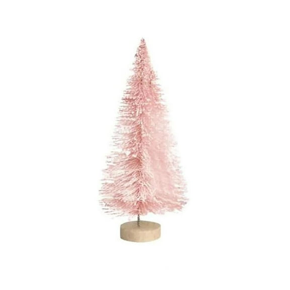 2Pcs Pink Artificial Mini Christmas Trees, Bottle Brush Trees with Wood Base, Artificial Frosted Sisal Xmas Tree, DIY Crafts Mini Pine Tree for Christmas Party Home Table Top Decor Winter Ornaments
