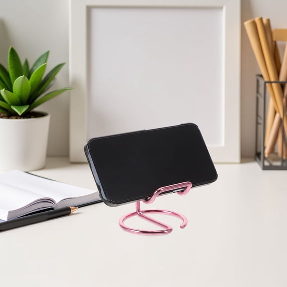2Pcs Pink Iron Tablet Holder with Ventilated Wired Design for Office Desk