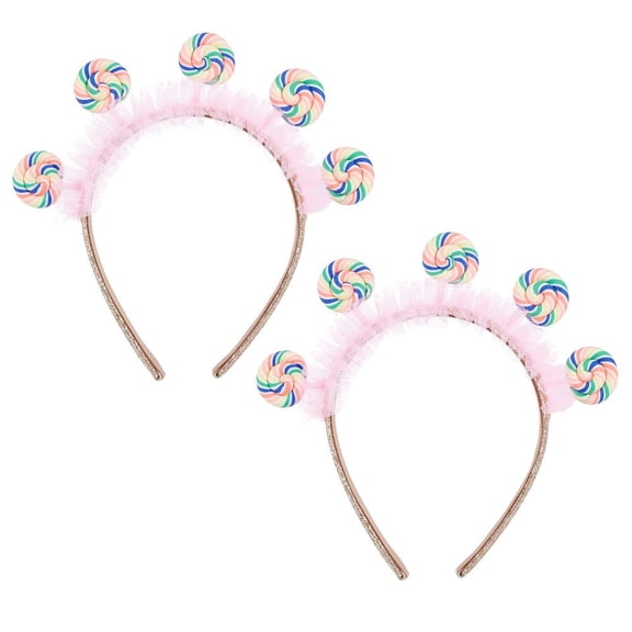2Pcs Pink Lollipop Headband Cartoon Birthday Party Hair Accessory Kawaii Headband Princess Headbands for Women Candy Theme Party Cosplay Outfit Accessories Colorful