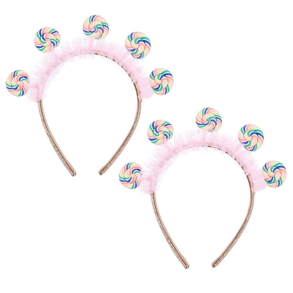 2Pcs Pink Lollipop Headband Cartoon Birthday Party Hair Accessory Kawaii Headband Princess Headbands for Women Candy Theme Party