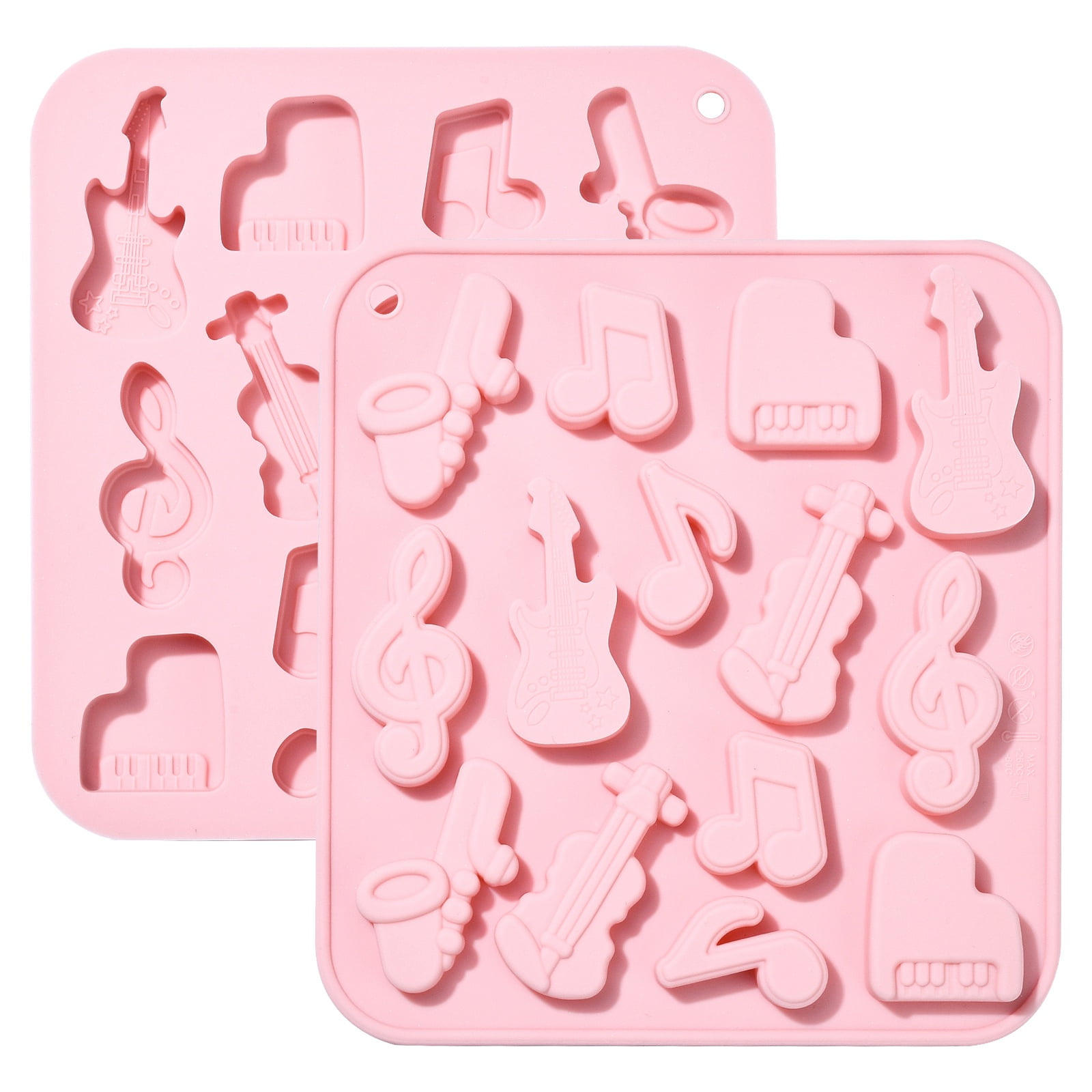2Pcs Pink Musical Instrument Silicone Chocolate Molds Music Note Guitar ...