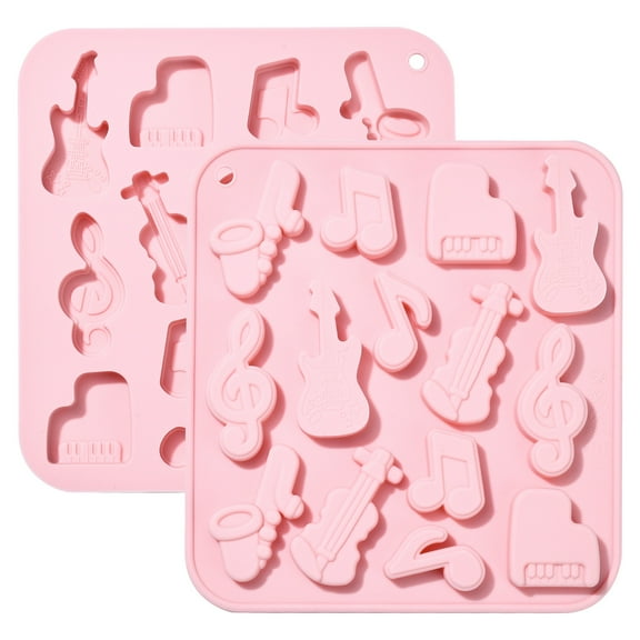 2Pcs Pink Musical Instrument Silicone Chocolate Molds Music Note Guitar Shape Candy Molds for DIY Baking Cake Desserts Decor