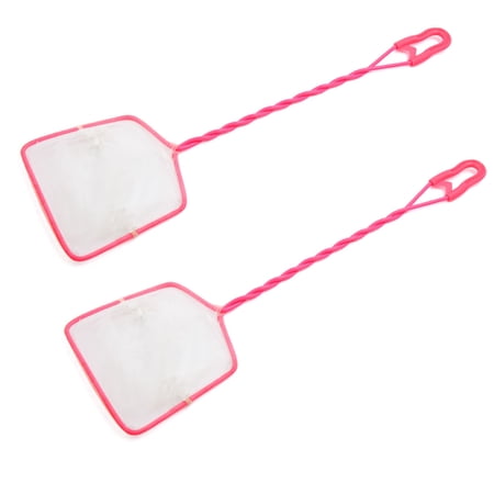 2Pcs Pink Plastic Coated Handle Square Fish Net Aquarium Pond Cleaning Tool