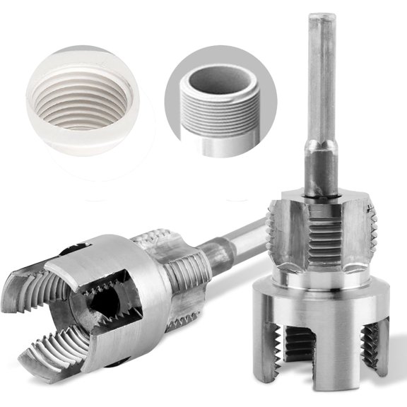 2Pcs Pipe Rethreading Tool with Dual End 1/2" & 3/4" NPT Die, Internal & External Pipe Threading Tool Compatible with Power Drills for Fast Plumbing DIY Projects