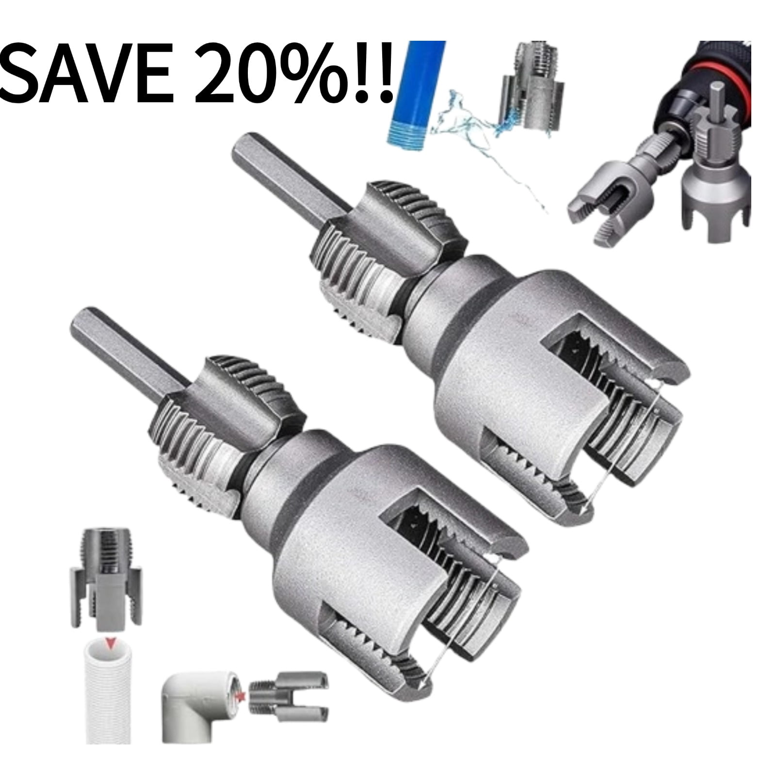 2Pcs Pipe Threading Tool, Integrated Internal & External Pipe Threading ...