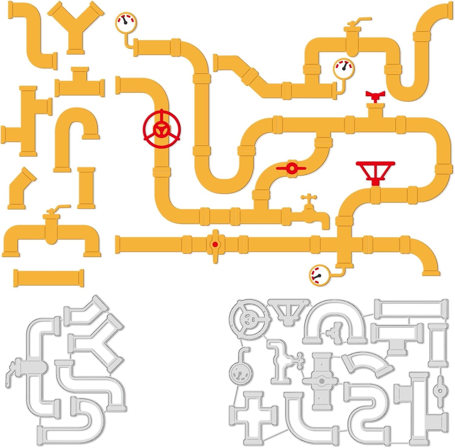 2Pcs Pipelines Connections Cutting Dies Metal Tap Die Cuts Embossing ...