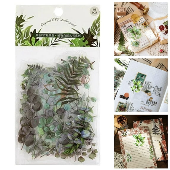 2Pcs Plant Natural PET Flower Stickers Pack - Botanical & Nature Scrapbook Stickers for DIY Planner, Diary Journaling & Student Crafts,Retro Clear Adhesive Decals
