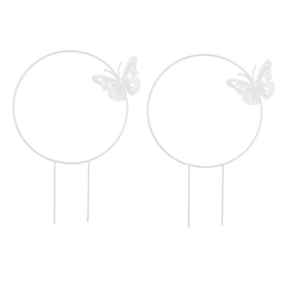 2Pcs Sturdy Iron Plant Trellis for Flower Vines with Durable Support Frame White Small Round Circle