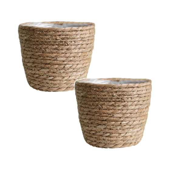 2Pcs Planter Basket Set With Lining Woven Storage Basket Indoor And Outdoor Flowerpot Baskets Are Very Suitable For Flowerpot Covers. Natural Containers (5.2X5.9X6.7")
