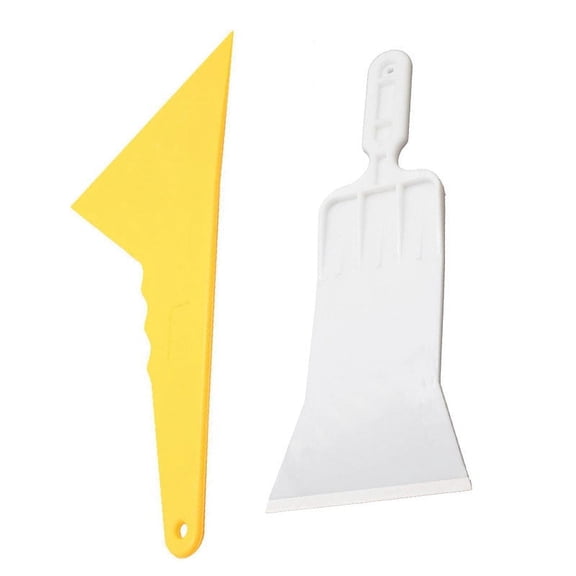 2Pcs Plastic Auto Car Window Sticker Film Scraper Squeegee Cleaning Tool - White & Yellow