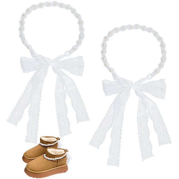 2Pcs Plastic Bead Snow Decoration Lace Shoe Decorations White 1240x10~15x0.3~4mm