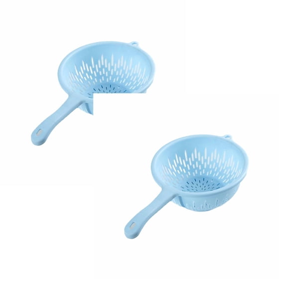 2Pcs Colander With Handle For Washing Fruits And Vegetables Compact Kitchen Drain Strainer For Food And Easy To Store For Home Use And Dark Blue Blue White Strainers