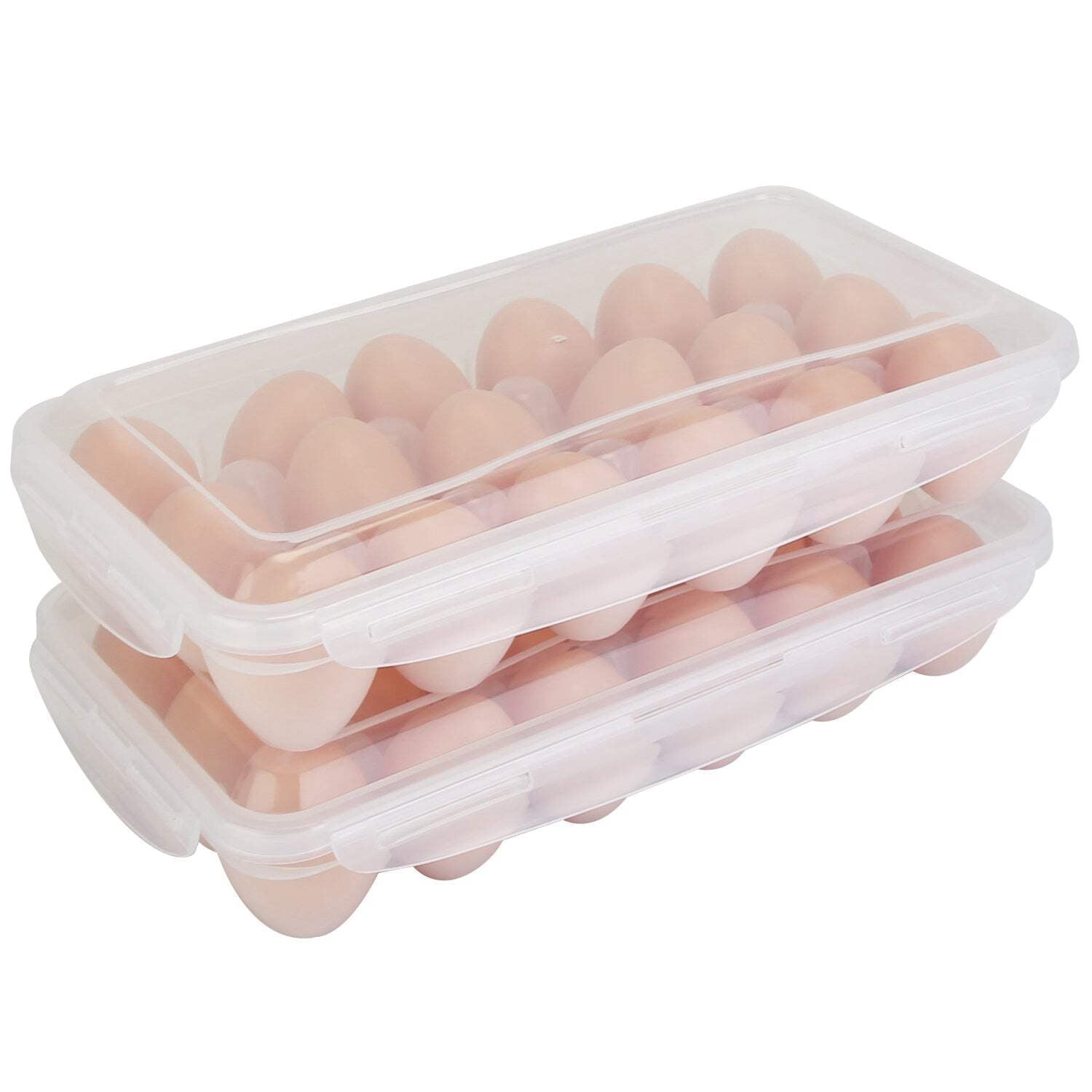 2Pcs Stackable Plastic Egg Storage Boxes - 18-Cavity Egg Racks for Refrigerator, Dishwasher Safe