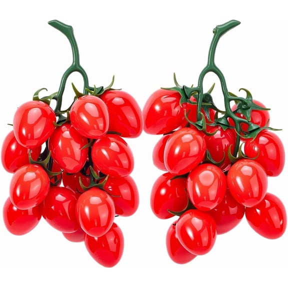 2Pcs Plastic Imitation Cherry Tomato Artificial Fruit for Pretending Prop Decorations Orange Red 180x110x73mm for DIY