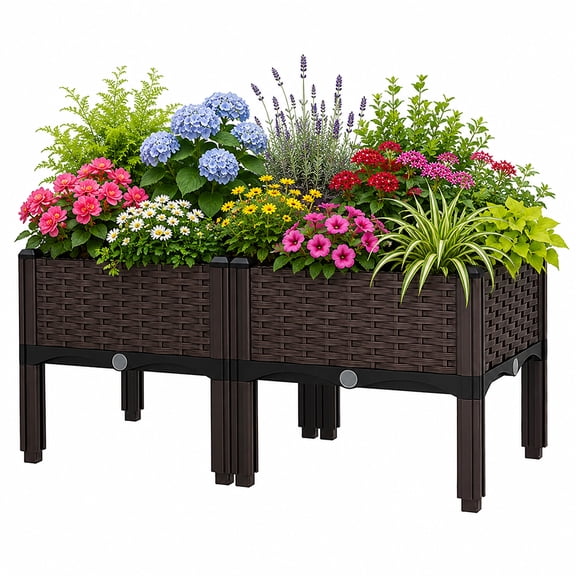 2Pcs Plastic Raised Garden Bed, Garden Bed with Drainage Holes, Garden Raised Bed Elevated Patio Flower Pots, Plant Stand Planter Box for Growing Plants, Vegetables, Flowers and Herbs, Garden Tools