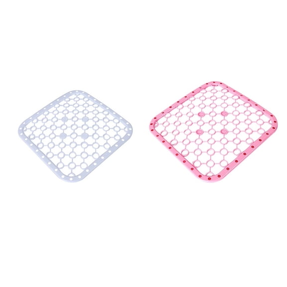 2Pcs Plastic Sink Protector Rack / Drain Mat 26  26 cm  Grid Mesh Pad for Kitchen Sink Protection & Drainage, Easy to Clean, Scratch-Guard(Pink+White)