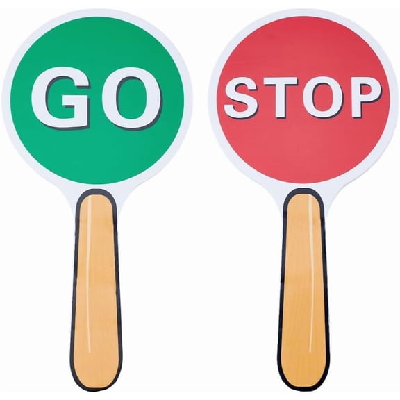 2Pcs Plastic Stop and Go Sign Traffic with Handle Double Sided Printing Crossing Traffic Road Sign Red Green Light Sign