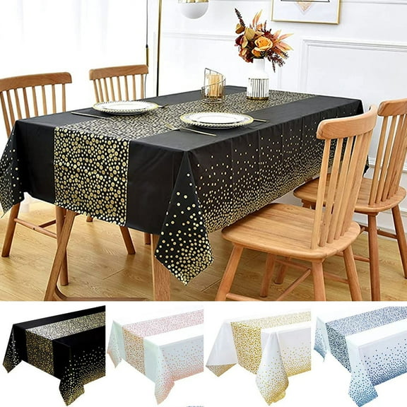 2Pcs Plastic Tablecloths for Rectangle Tables Gold Dot Confetti Table Covers Waterproof Disposable White Party Tablecloth Decorations for Birthday Party Wedding