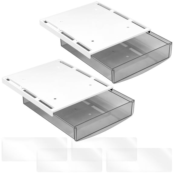 2Pcs Plastic Under Desk Drawer Hidden Under Table Storage Drawer Slide Rail Snap Desk Storage Box Easy to Acces for Home Office