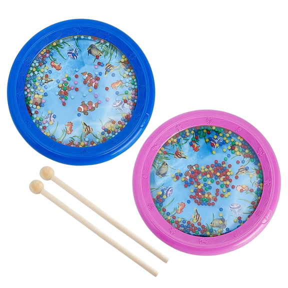 2Pcs Plastic Wave Bead Ocean Drum with 2Pcs Round Head Wood Drumstick Musical Instrument Mixed Color 180x22mm diy